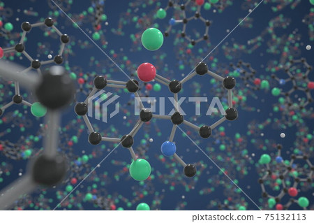 Molecule of Ketamine. Molecular model, science related 3d rendering Molecule of Ketamine. Molecular model, science related 3d rendering 75132113
