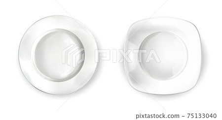 Two empty white plates of different shapes. Two empty white plates of different shapes. 75133040