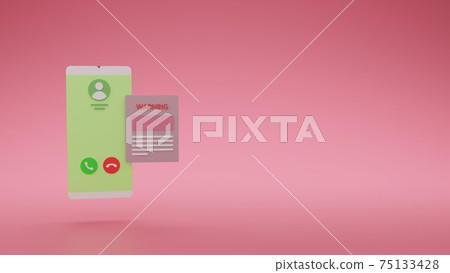 Smartphone with call in warning alert, concept of spam or scam alert service, 3D rendering Smartphone with call in warning alert, concept of spam or scam alert service, 3D rendering 75133428