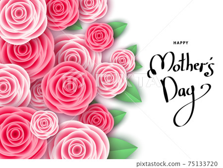 Mother's day greeting card template with pink  roses. 75133720