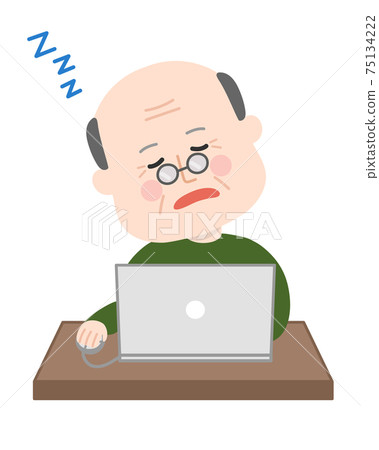 Dozing Icon Senior male dozing illustration using a computer - Stock Illustration ...