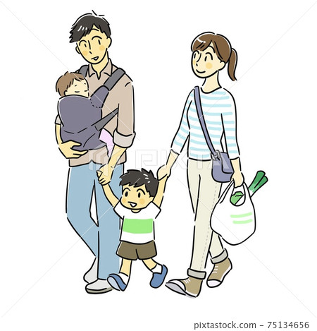 A family holding hands and walking happily 75134656