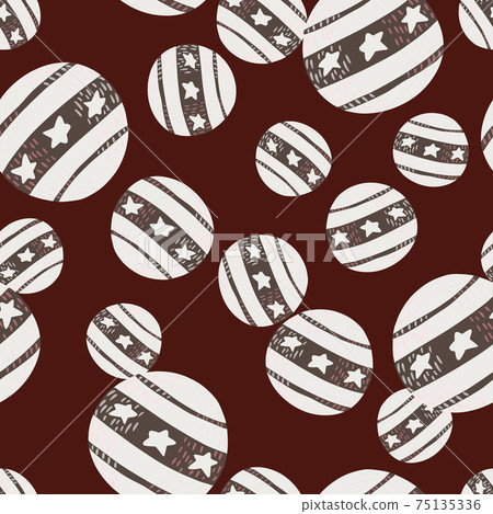 Creative seamless pattern with random doodle circus balls with stars. Brown background. Simple design. 75135336