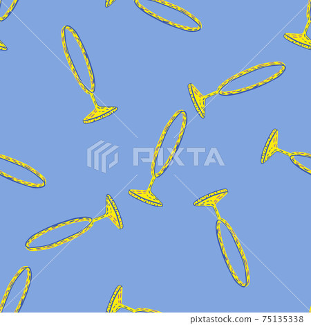 Bright seamless random pattern with yellow colored circus ring print. Blue background. Hoop backdrop. Bright seamless random pattern with yellow colored circus ring print. Blue background. Hoop backdrop. 75135338