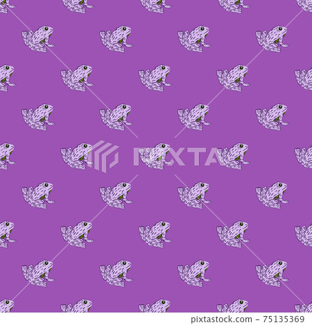 Bright seamless pattern with funny childish animal toad silhouettes print. Purple tones zoo backdrop. 75135369