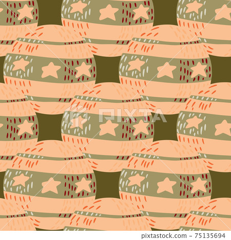 Abstract seamless pattern with doodle hand drawn circus ball elements. Light pink and green palette artwork. Abstract seamless pattern with doodle hand drawn circus ball elements. Light pink and green palette artwork. 75135694