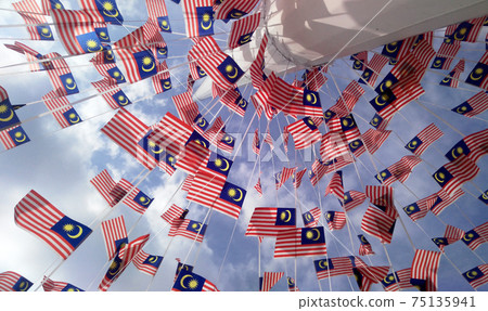 SELANGOR, MALAYSIA -AUGUST 31, 2017: Small size Malaysia flags in windy air.  75135941
