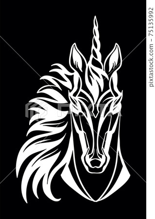 Vector head of mascot unicorn isolated on black 75135992