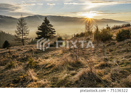 Sunset scene, Helpa village, Slovakia 75136322