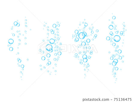 Blue underwater fizzing air bubbles  stream on white  background. 75136475