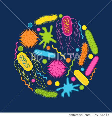 Colorful germs and bacteria icons set  isolated on blue  background. 75136513