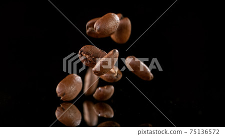 Falling Roasted Coffee Beans 75136572