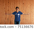 Man wearing South Carolina flag color shirt and standing with arms wide open 75136676