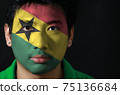 Portrait of a man with the flag of the Ghana painted on his face on black background 75136684