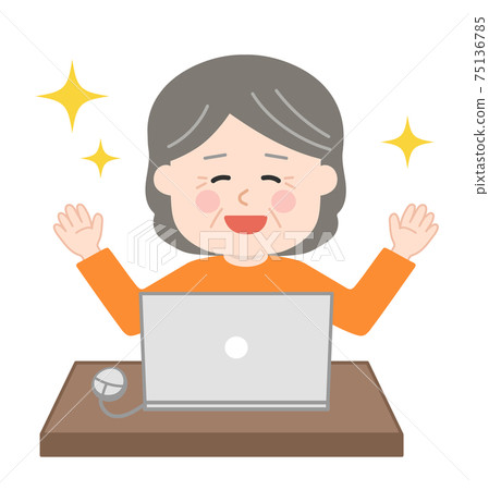 Senior women using a computer Happy illustrations - Stock Illustration ...
