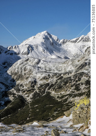 Mengusovska valley and Koprovsky peak from mountain saddle below Ostrva, High Tatras, Slovakia 75136885