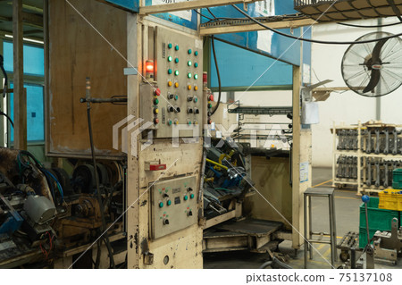 Workstation of control panel system metal electricity switch machine operation power supply center in factory, manufacturing production system work, technology in operation of industry workshop. Workstation of control panel system metal electricity switch machine operation power supply center in factory, manufacturing production system work, technology in operation of industry workshop. 75137108