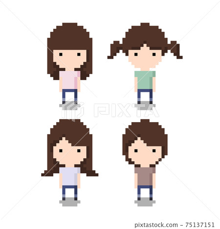 Set of Girl Icon, Pixel 8 bit style - Stock Illustration [75137151] - PIXTA
