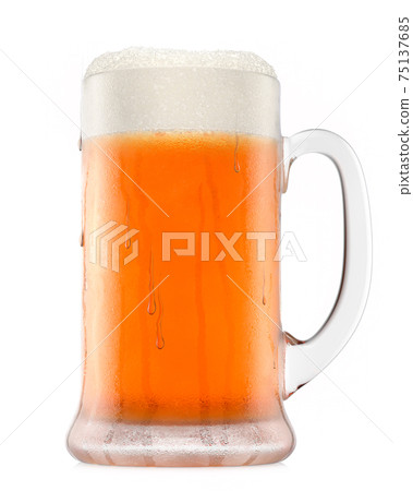 Frosty glass of fresh light beer with bubble froth isolated on white background. Frosty glass of fresh light beer with bubble froth isolated on white background. 75137685