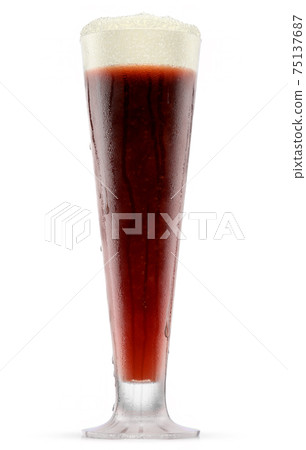 Frosty glass of fresh stout beer with bubble froth isolated on white background. Frosty glass of fresh stout beer with bubble froth isolated on white background. 75137687