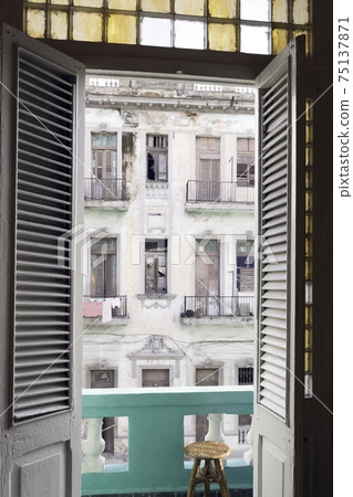 Balcony entrance with old building in background - Havana, Cuba 75137871