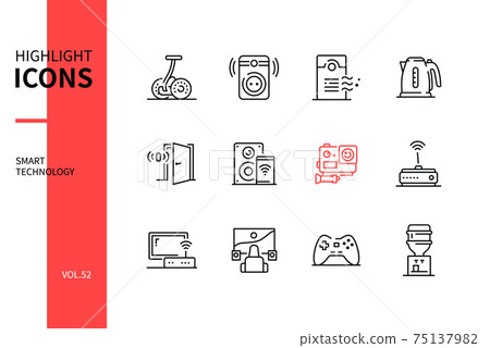 Smart technology - line design style icons set Smart technology - line design style icons set 75137982