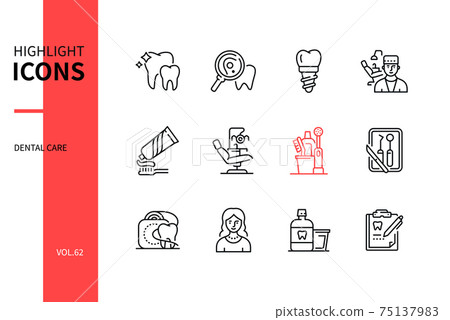 Dental care - line design style icons set Dental care - line design style icons set 75137983