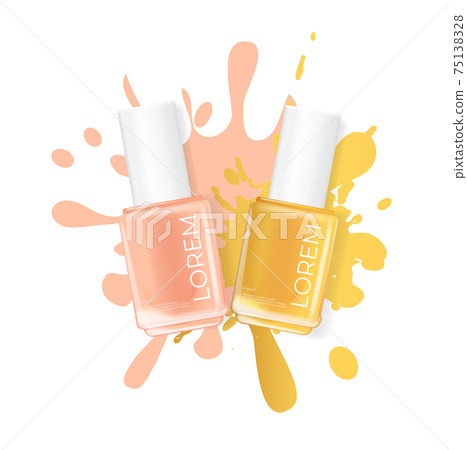 Nail polish with splash on a white background. cosmetic product template for advertisement, magazine, product sample. Vector Illustration Nail polish with splash on a white background. cosmetic product template for advertisement, magazine, product sample. Vector Illustration 75138328
