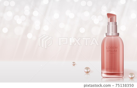 3D Realistic Natural beauty cosmetic product for face or body care on glossy bokeh background. Design Template of Fashion Cosmetics Product for Ads, flyer or Magazine Background. Vector Illustration 75138350