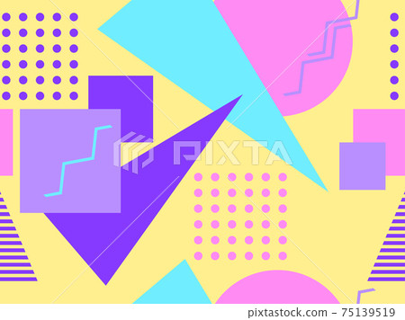 Memphis seamless pattern. Geometric elements memphis in the style of 80's. Trendy retro background for printing on paper, advertising materials and fabric. Vector illustration Memphis seamless pattern. Geometric elements memphis in the style of 80's. Trendy retro background for printing on paper, advertising materials and fabric. Vector illustration 75139519