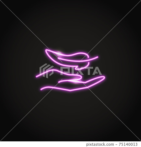 Hand and feather neon icon in line style Hand and feather neon icon in line style 75140013