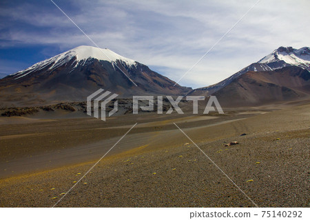 Parinacota and Pomerade volcanos - Bolivian Altiplano, South America Parinacota and Pomerade volcanos - Bolivian Altiplano, South America 75140292