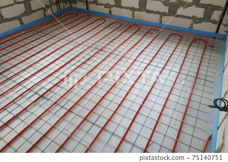 Installation of a heat-insulated floor, installation of water pipes, modern technology of heating of the house. Installation of a heat-insulated floor, installation of water pipes, modern technology of heating of the house. 75140751
