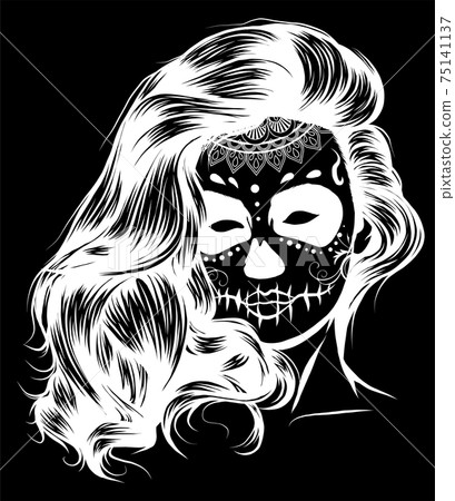 silhouette Vector Black and White Skull Candy Girl Illustration 75141137