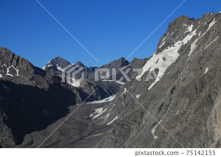 Blue sky over Mueller Glacier and mountains, New Zealand. 75142155