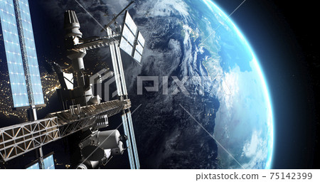 Artificial satellite flying over Earth 75142399