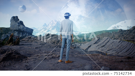 Mature man exploring virtual reality Mature man exploring virtual reality 75142734