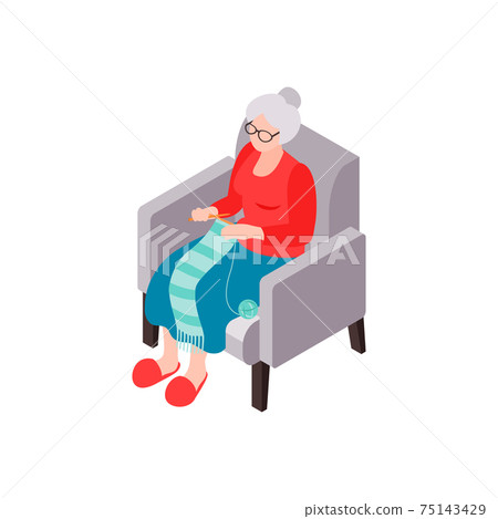 Grandma Knitting Isometric Composition 75143429