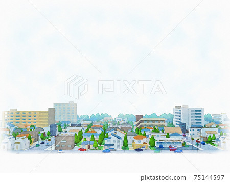 Residential area with margins Watercolor style hand-drawn style illustration Residential area with margins Watercolor style hand-drawn style illustration 75144597