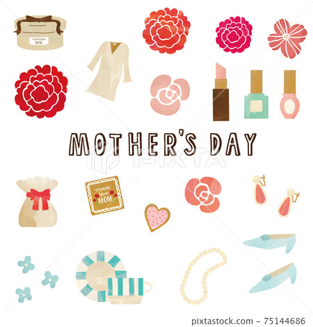Watercolor-style Mother's Day set present box, cosmetics, flowers, carnations, tableware, pumps, accessories, a Watercolor-style Mother's Day set present box, cosmetics, flowers, carnations, tableware, pumps, accessories, a 75144686