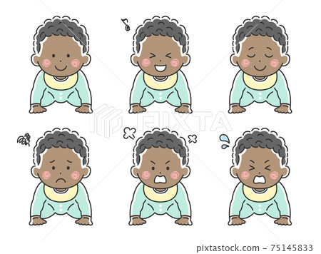 Illustration set of black babies doing hi-hi Illustration set of black babies doing hi-hi 75145833