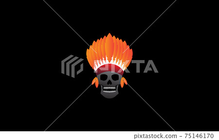 abstract skull with Tribal Headdress feathers Indian logo design vector icon symbol graphic illustration 75146170