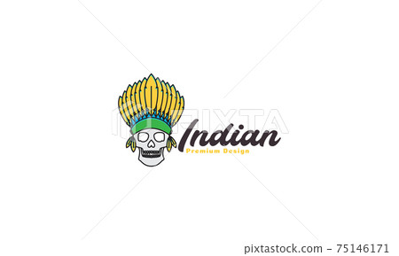 colorful skull with Tribal Headdress feathers Indian logo design vector icon symbol graphic illustration 75146171