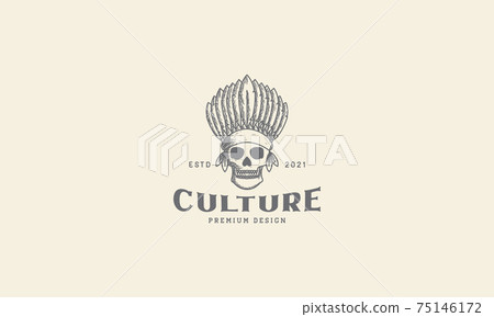 engrave skull with Tribal Headdress feathers Indian logo design vector icon symbol graphic illustration engrave skull with Tribal Headdress feathers Indian logo design vector icon symbol graphic illustration 75146172