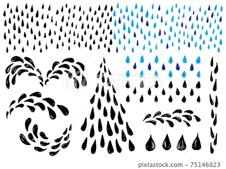 Vector material set, polka dot pattern, water droplets, raindrops, splashes, fountain particles, hair roots 75146823