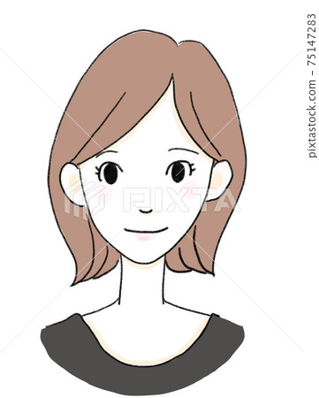 Female face, smile, Bob, gentle black clothes, simple illustration icon 75147283