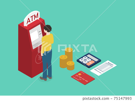 Illustration material of Japanese men using ATM Illustration material of Japanese men using ATM 75147993