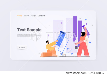 man woman couple painting wall with roller brushes renovation concept full length horizontal man woman couple painting wall with roller brushes renovation concept full length horizontal 75148837