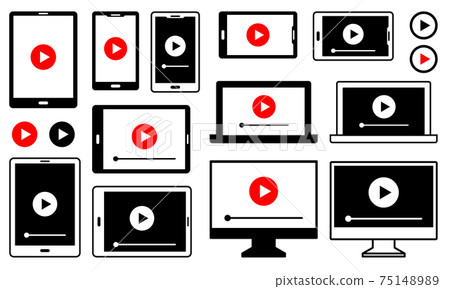 Video playback icon set for smartphones, tablets, laptops, and PCs Video playback icon set for smartphones, tablets, laptops, and PCs 75148989
