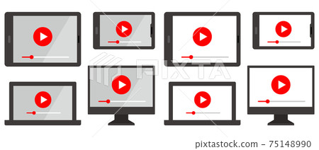 Video playback icon set for smartphones, tablets, laptops, and PCs Video playback icon set for smartphones, tablets, laptops, and PCs 75148990